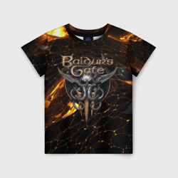 Детская футболка 3D Baldurs Gate 3 logo gold and black