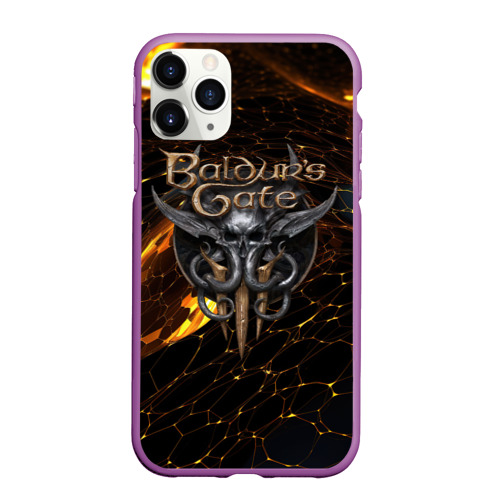 Чехол для iPhone 11 Pro Max матовый Baldurs Gate 3 logo gold and black, цвет фиолетовый