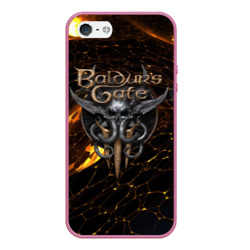 Чехол для iPhone 5/5S матовый Baldurs Gate 3 logo gold and black