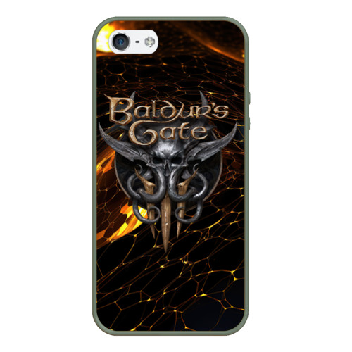 Чехол для iPhone 5/5S матовый Baldurs Gate 3 logo gold and black, цвет темно-зеленый