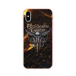 Чехол для iPhone X матовый Baldurs Gate 3 logo gold and black