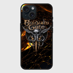 Чехол силиконовый для Apple iPhone 15 матовый Baldurs Gate 3 logo gold and black