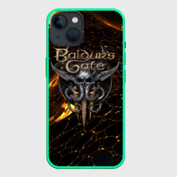 Чехол для iPhone 14 Baldurs Gate 3 logo gold and black