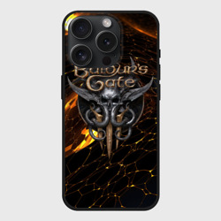 Чехол силиконовый для Apple iPhone 15 Pro матовый Baldurs Gate 3 logo gold and black