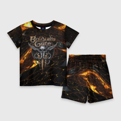 Детский костюм с шортами 3D Baldurs Gate 3 logo gold and black