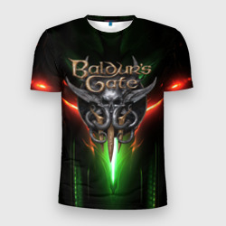 Мужская футболка 3D Slim Baldurs Gate 3 logo green red light