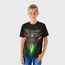 Детская футболка 3D Baldurs Gate 3 logo green red light - фото 2