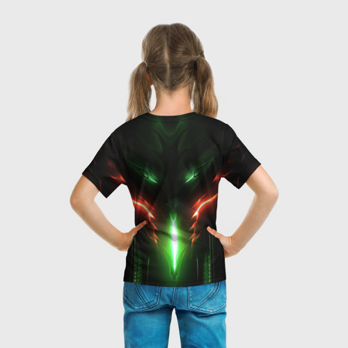 Детская футболка 3D с принтом Baldurs Gate 3 logo green red light, вид сзади #2