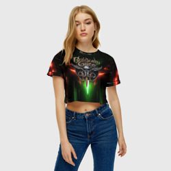 Женская футболка Crop-top 3D Baldurs Gate 3 logo green red light - фото 2