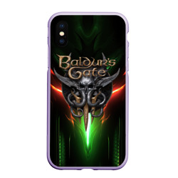 Чехол для iPhone XS Max матовый Baldurs Gate 3 logo green red light