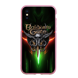 Чехол для iPhone XS Max матовый Baldurs Gate 3 logo green red light