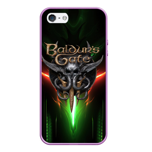 Чехол для iPhone 5/5S матовый Baldurs Gate 3 logo green red light, цвет сиреневый