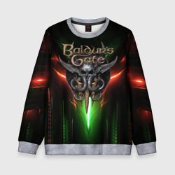 Детский свитшот 3D Baldurs Gate 3 logo green red light