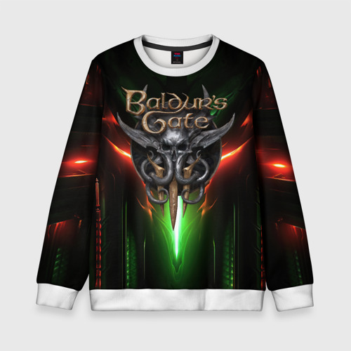 Детский свитшот 3D Baldurs Gate 3 logo green red light, цвет 3D печать