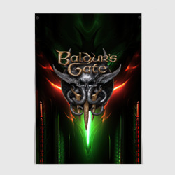 Постер Baldurs Gate 3 logo green red light