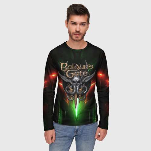 Мужской лонгслив 3D Baldurs Gate 3 logo green red light, цвет 3D печать - фото 3