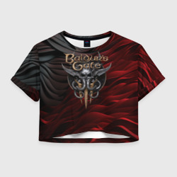 Женская футболка Crop-top 3D Baldurs Gate 3 logo dark red black