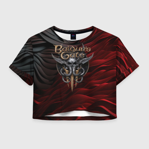 Женская футболка Crop-top 3D Baldurs Gate 3 logo dark red black, цвет 3D печать