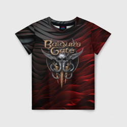 Детская футболка 3D Baldurs Gate 3 logo dark red black