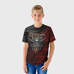 Детская футболка 3D Baldurs Gate 3 logo dark red black - фото 2