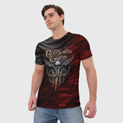 Мужская футболка 3D Baldurs Gate 3 logo dark red black - фото 2