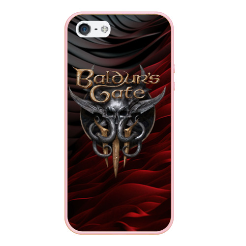 Чехол для iPhone 5/5S матовый Baldurs Gate 3 logo dark red black, цвет светло-розовый