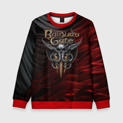 Детский свитшот 3D Baldurs Gate 3 logo dark red black