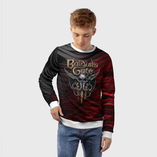 Детский свитшот 3D Baldurs Gate 3 logo dark red black, цвет 3D печать - фото 3