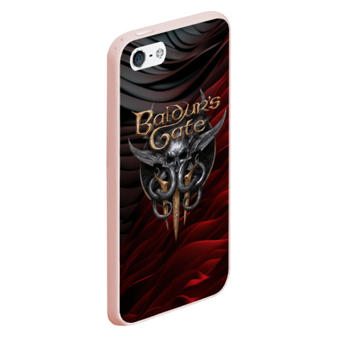 Чехол для iPhone 5/5S матовый Baldurs Gate 3 logo dark red black, цвет светло-розовый - фото 3