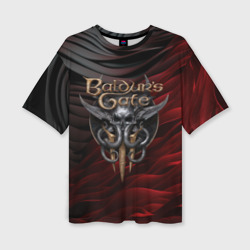 Женская футболка oversize 3D Baldurs Gate 3 logo dark red black