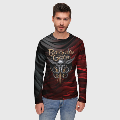 Мужской лонгслив 3D Baldurs Gate 3 logo dark red black, цвет 3D печать - фото 3