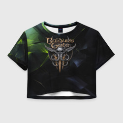 Женская футболка Crop-top 3D Baldurs Gate 3 logo dark  green