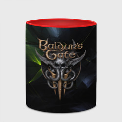 Кружка с принтом Baldurs Gate 3 logo dark  green для любого человека, вид спереди №4. Цвет основы: белый + красный