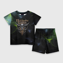 Детский костюм с шортами 3D Baldurs Gate 3 logo dark  green