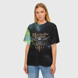 Женская футболка oversize 3D Baldurs Gate 3 logo dark  green - фото 2