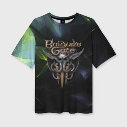 Женская футболка oversize 3D Baldurs Gate 3 logo dark  green