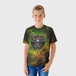 Детская футболка 3D Baldurs Gate 3 logo dark  green fire - фото 2