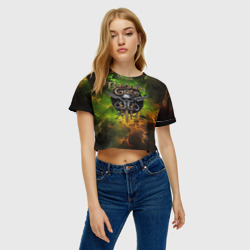 Женская футболка Crop-top 3D Baldurs Gate 3 logo dark  green fire - фото 2