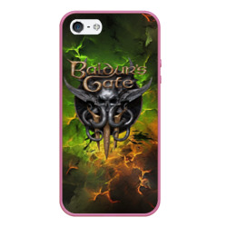 Чехол для iPhone 5/5S матовый Baldurs Gate 3 logo dark  green fire