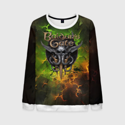 Мужской свитшот 3D Baldurs Gate 3 logo dark  green fire