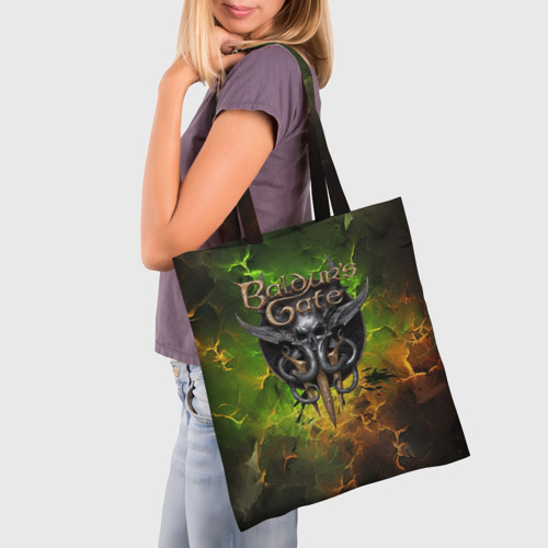 Шоппер 3D Baldurs Gate 3 logo dark  green fire - фото 3