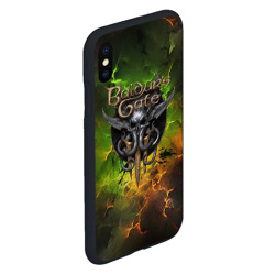 Чехол для iPhone XS Max матовый Baldurs Gate 3 logo dark  green fire - фото 2