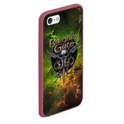 Чехол для iPhone 5/5S матовый Baldurs Gate 3 logo dark  green fire - фото 2