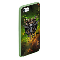 Чехол для iPhone 5/5S матовый Baldurs Gate 3 logo dark  green fire - фото 2