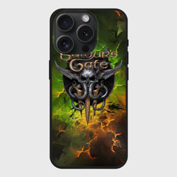 Чехол силиконовый для Apple iPhone 15 Pro матовый Baldurs Gate 3 logo dark  green fire
