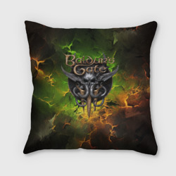 Подушка 3D Baldurs Gate 3 logo dark  green fire