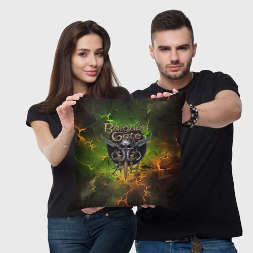 Подушка 3D Baldurs Gate 3 logo dark  green fire - фото 3