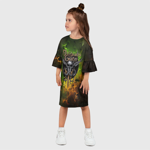 Детское платье 3D Baldurs Gate 3 logo dark  green fire, цвет 3D печать - фото 3