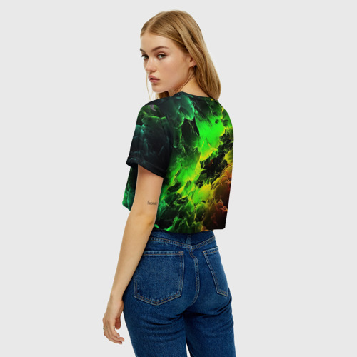 Женская футболка Crop-top 3D Baldurs Gate 3 logo dark red  green fire, цвет 3D печать - фото 5