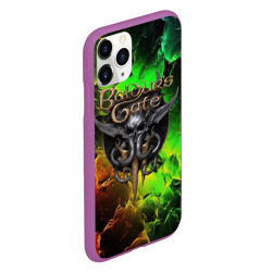 Чехол для iPhone 11 Pro матовый Baldurs Gate 3 logo dark red  green fire - фото 2